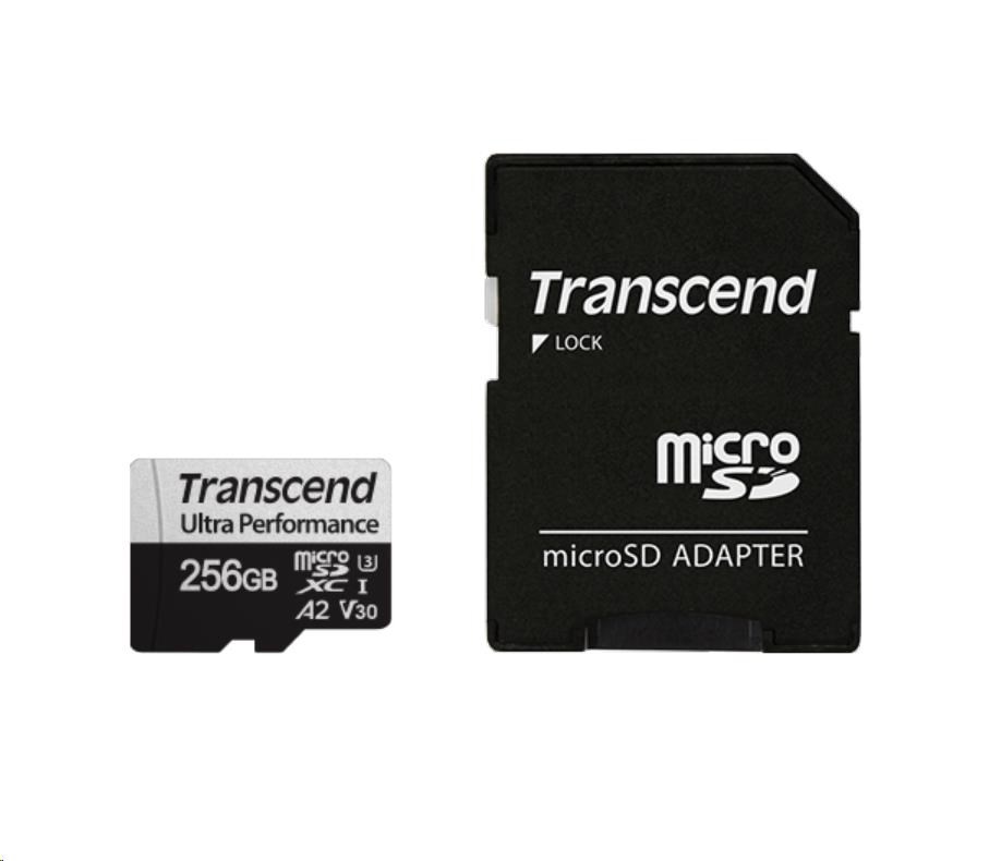Karta TRANSCEND MicroSDXC 256GB 340S,  UHS-I U3 A2 Ultra Performace 160/ 125 MB/ s0 