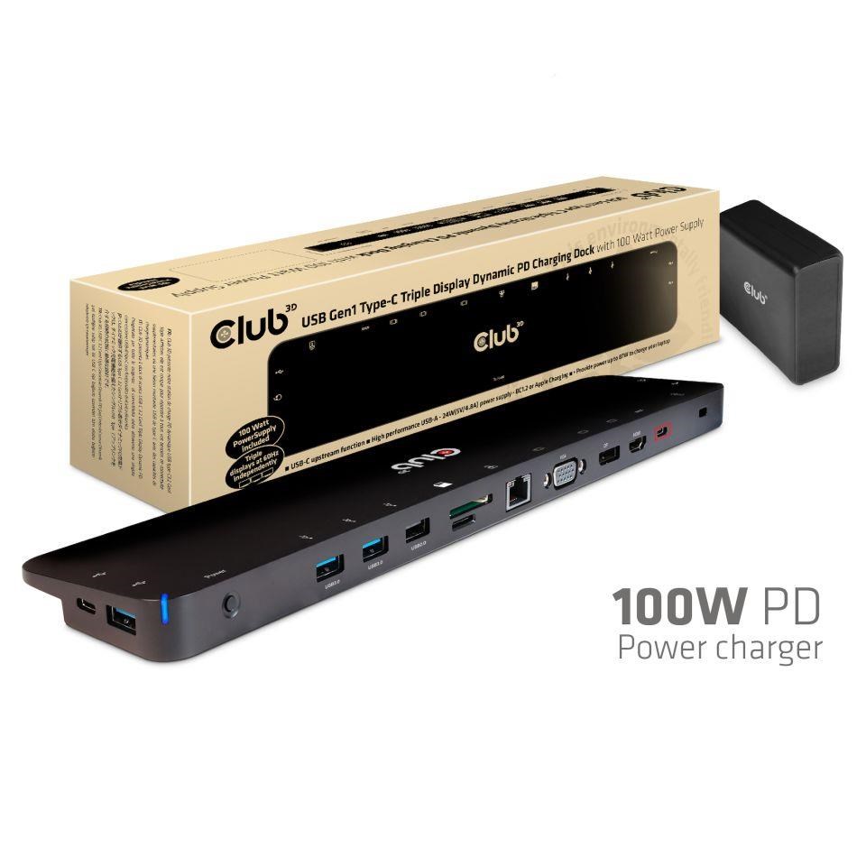 Dokovacia stanica Club3D USB-C 3.2 s napájacím adaptérom Triple Display Dynamic PD,  100 W1 