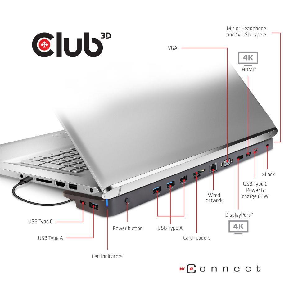 Dokovacia stanica Club3D USB-C 3.2 s napájacím adaptérom Triple Display Dynamic PD,  100 W2 