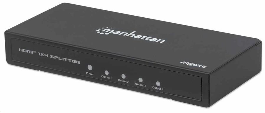 Manhattan HDMI Splitter,  4K 4-portový HDMI Splitter,  4K@60Hz,  napájanie AC,  čierny0 