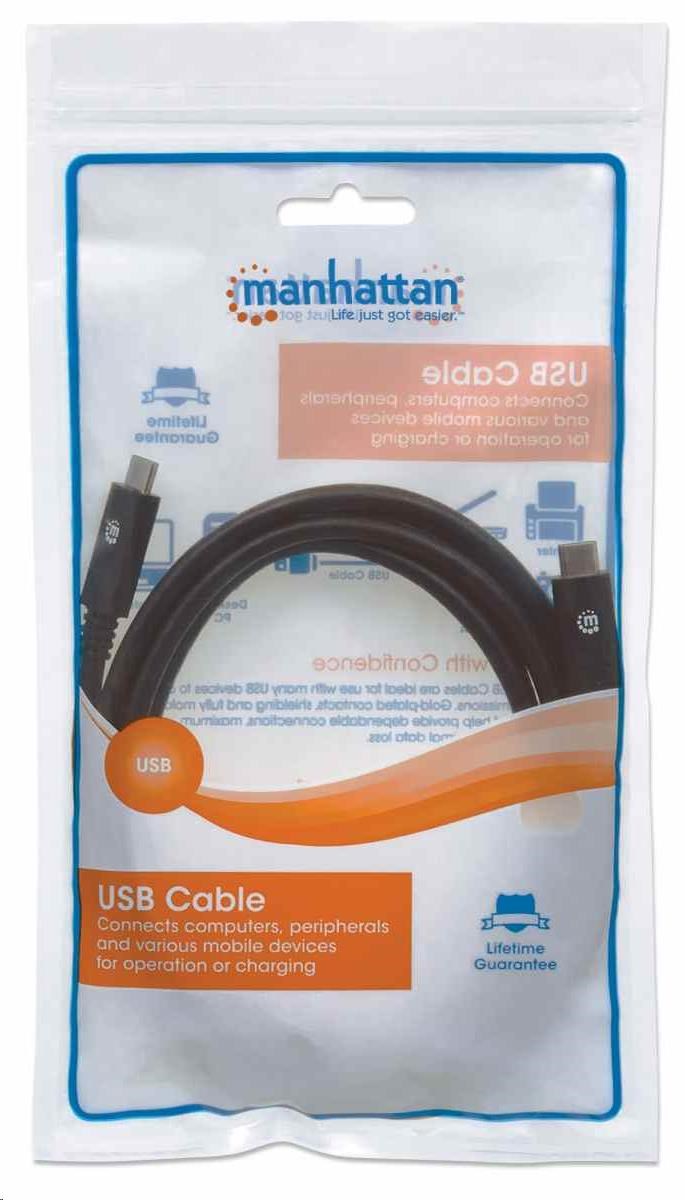 Kábel Manhattan USB-C,  USB 3.1,  Gen 1,  USB-C samec na USB-C samec,  5 Gb/ s,  2 m,  čierna4 