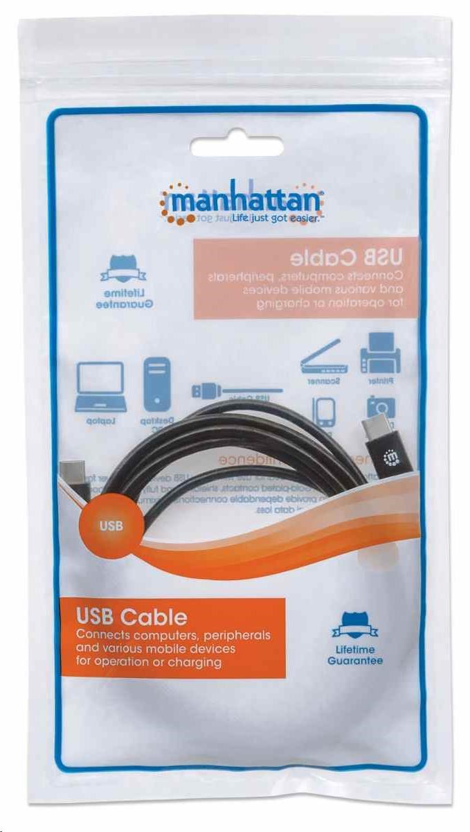 Kábel Manhattan USB-C,  USB 3.1 Gen 2,  USB-C samec na USB-C samec,  10 Gb/ s,  5 A,  1 m,  čierna4 