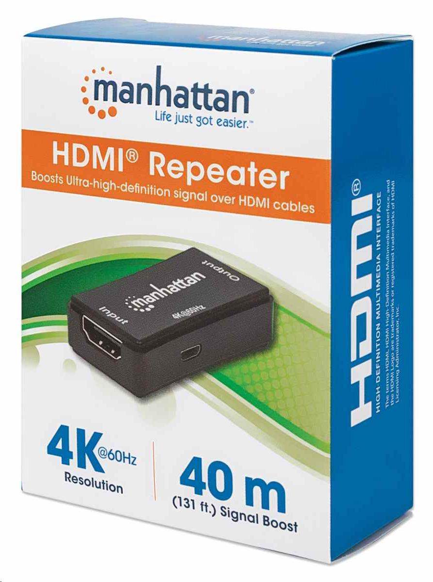Manhattan HDMI Repeater,  4K HDMI Repeater,  aktívny,  do 40 m,  čierny7 