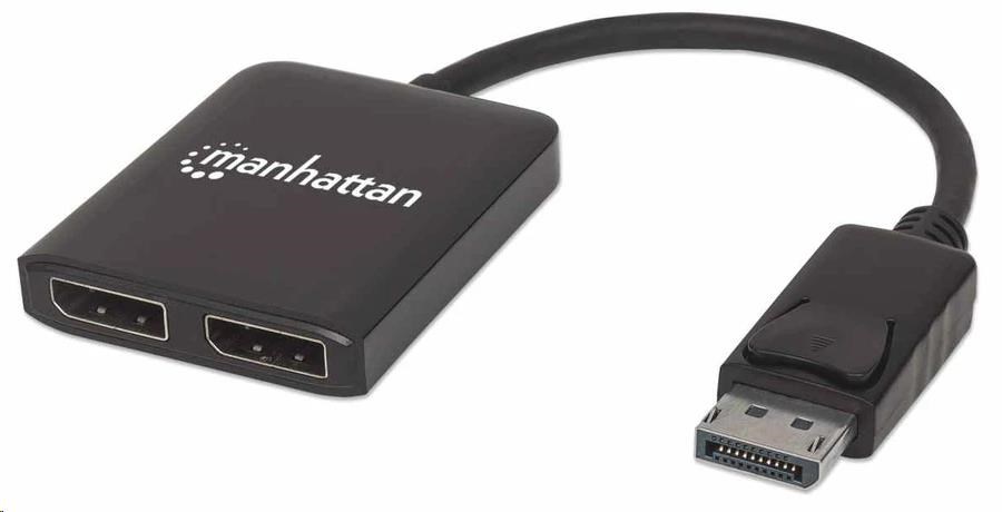Manhattan Hub,  MST hub,  DisplayPort na duálny DisplayPort (M/ F),  4K@30Hz,  čierny0 