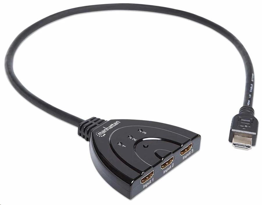 Manhattan HDMI Switch,  3-portový prepínač HDMI,  1080p,  čierny0 