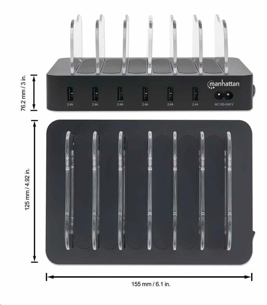 Manhattan USB nabíjacia stanica,  6-portová USB nabíjacia stanica,  USB-A,  čierna4 