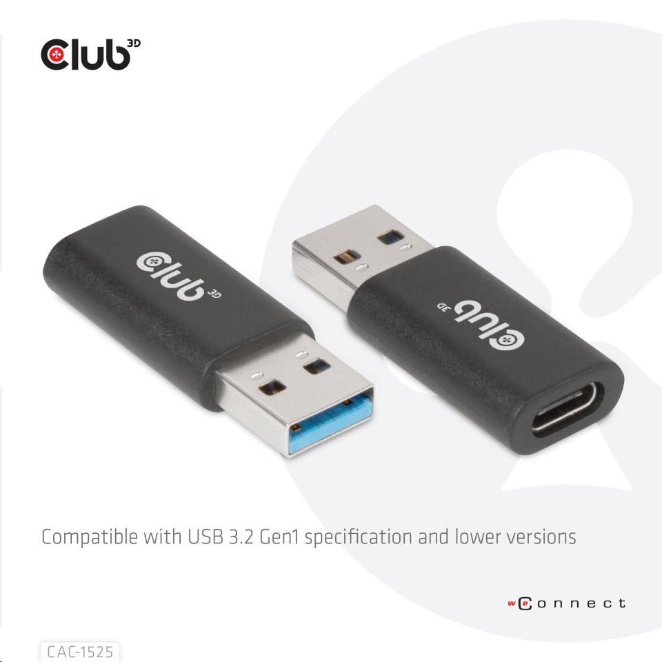 Adaptér Club3D USB 3.2 Gen1 typu A na USB 3.2 Gen1 typ C (M/ F),  čierna2 