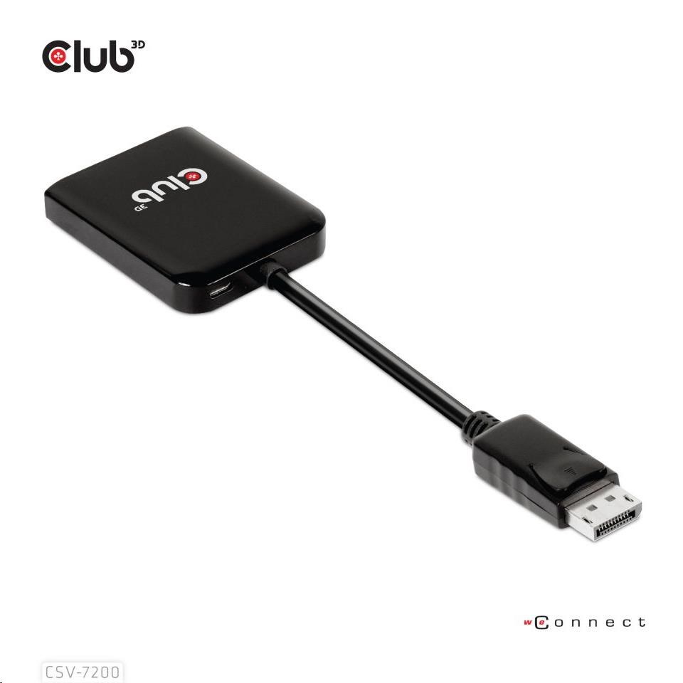 Videoadaptér Club3D MST (Multi Stream Transport) DisplayPort 1.4 na DisplayPort 1.4 Duálny monitor 4K60Hz (M/ F),  čierny1 