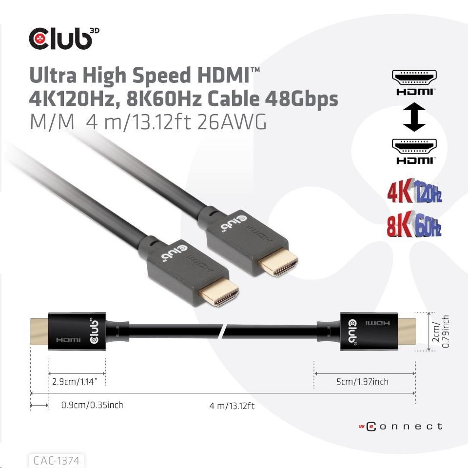 Club3D Kabel Ultra Rychlý HDMI™,  4K120Hz,  8K60Hz Cable 48Gbps (M/ M),  28AWG,  4m1 