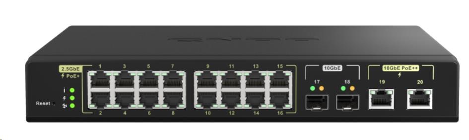 QNAP switch QSW-M2116P-2T2S (16x2, 5GbE, 2x10SFP+, 2x10GbE, 16xPoE+, 2xPoE++, 280W)0 