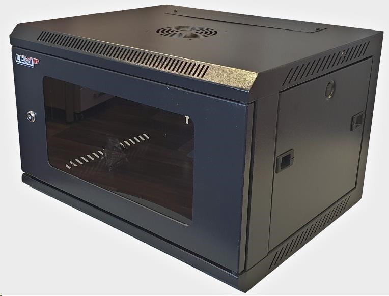 LEXI-Net 19" nástěnný rozvaděč 12U 600x450, nosnost 60 kg, skleněné dveře, rozložený, černý