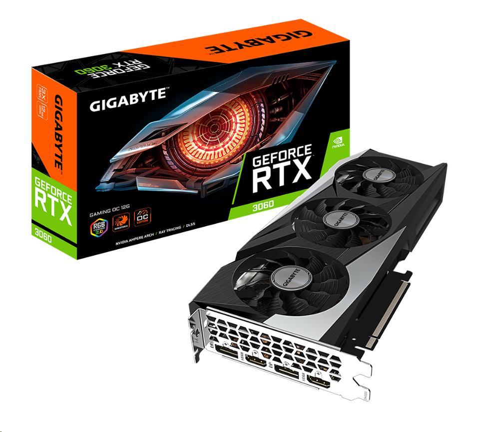GIGABYTE VGA NVIDIA GeForce RTX 3060 GAMING OC 12G LHR Rev. 2.0,  RTX 3060 LHR,  12 GB GDDR6,  2xDP,  2xHDMI3 