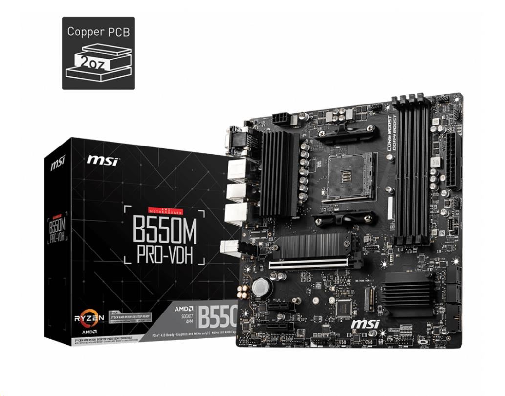 MSI MB Sc AM4 B550M PRO-VDH, AMD B550, 4xDDR4, 1xDP, 1xHDMI, 1xVGA, mATX0 