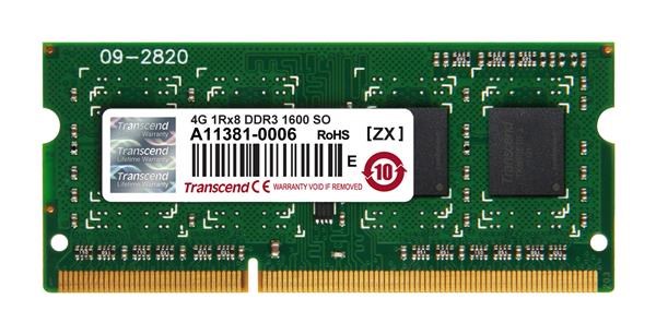 SODIMM DDR3 4GB 1600MHz TRANSCEND JetRam™,  512Mx8 CL11,  maloobchodný predaj0 