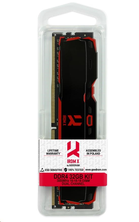 DDR4 16GB 3200MHz CL16 DIMM (Kit 2x8GB) GOODRAM IRDM X, čierna2 