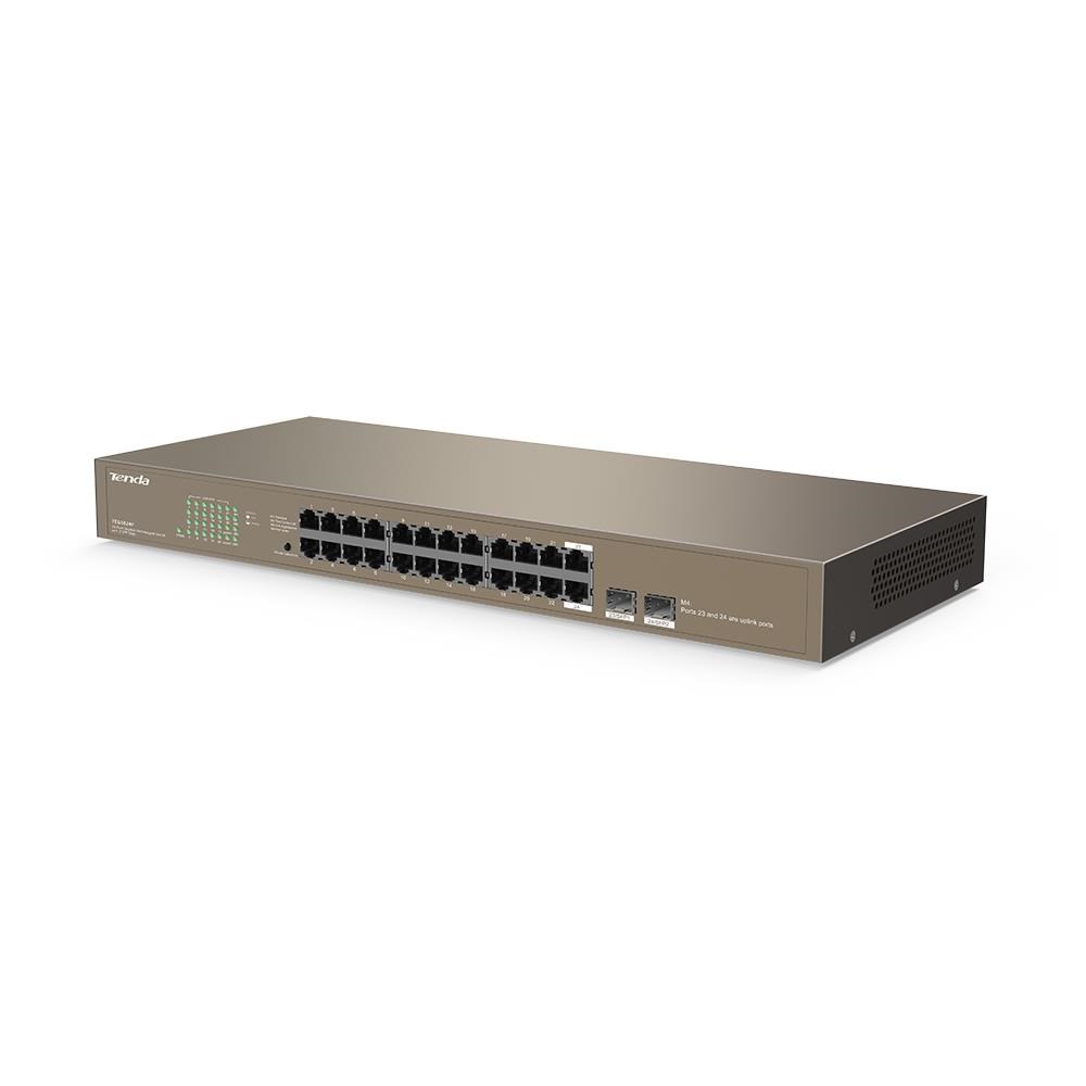 Tenda TEG1024F - 22-portový gigabitový ethernetový prepínač + 2x Combo SFP/ RJ45,  10/ 100/ 1000 Mb/ s,  bez ventilátora,  sto3 