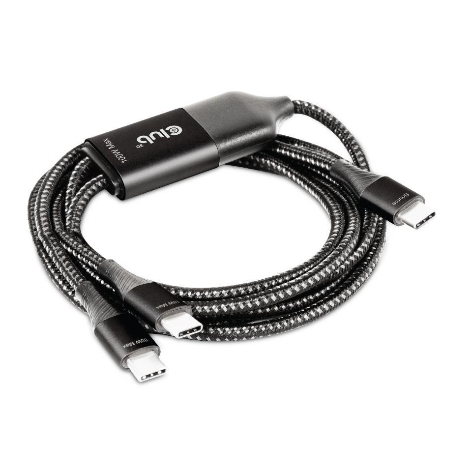 Nabíjací kábel Club3D USB Type-C,  nabíjací kábel Y na 2x USB Type-C max. 100W,  1.83m/ 6ft M/ M1 