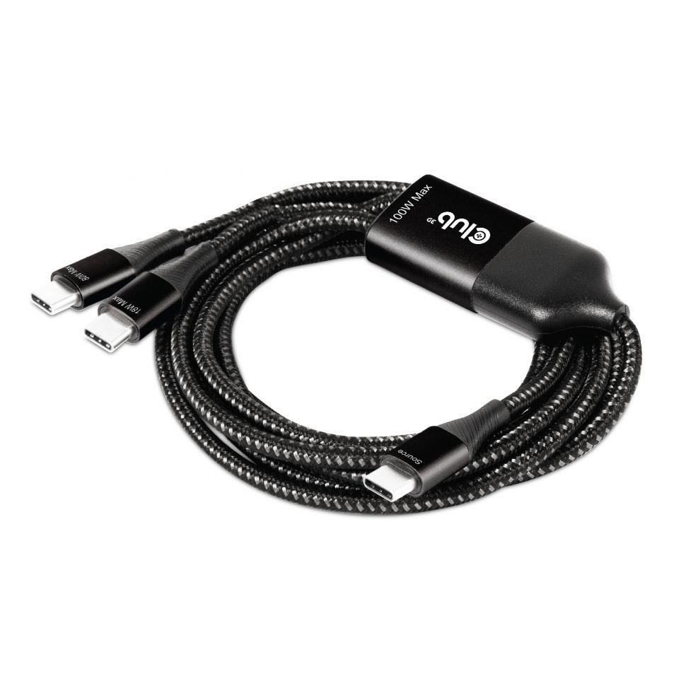 Nabíjací kábel Club3D USB Type-C,  nabíjací kábel Y na 2x USB Type-C max. 100W,  1.83m/ 6ft M/ M2 