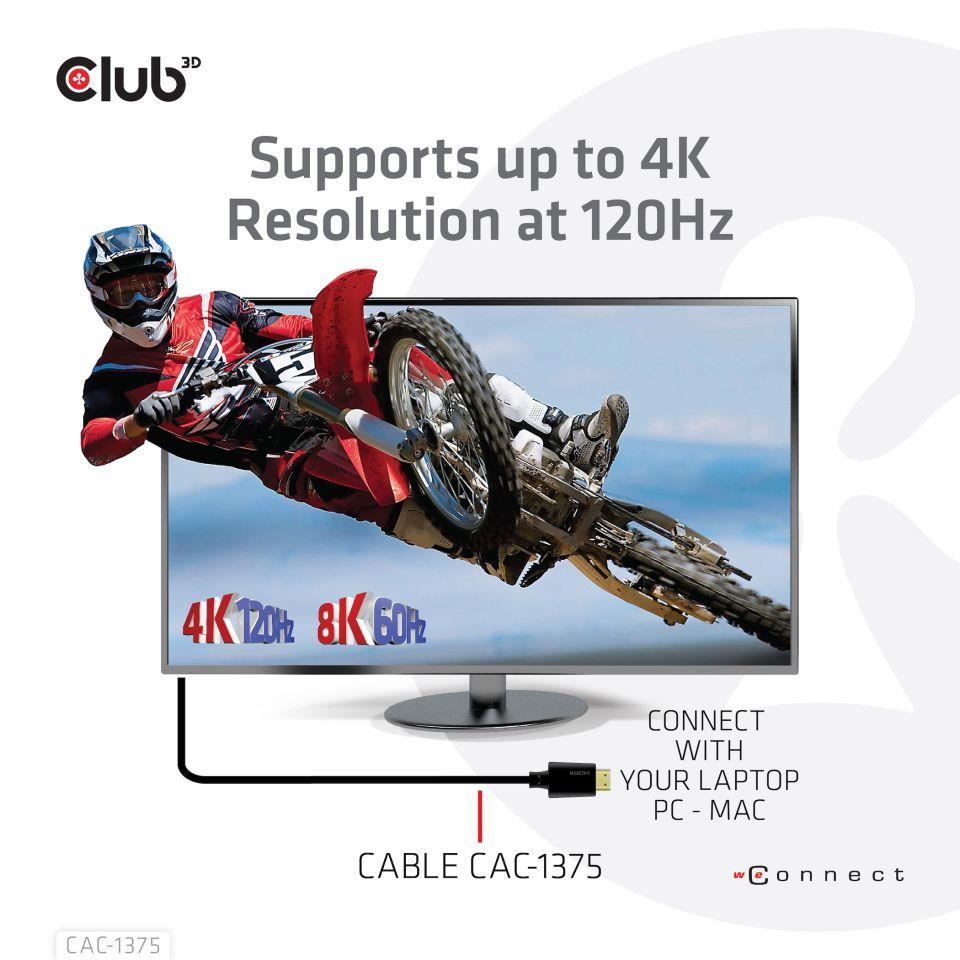 Club3D Ultra Rychlý HDMI™ Certifikovaný, 4K120Hz 8K60Hz 48Gbps M/M 5m/16.4ft, 28 AWG4 