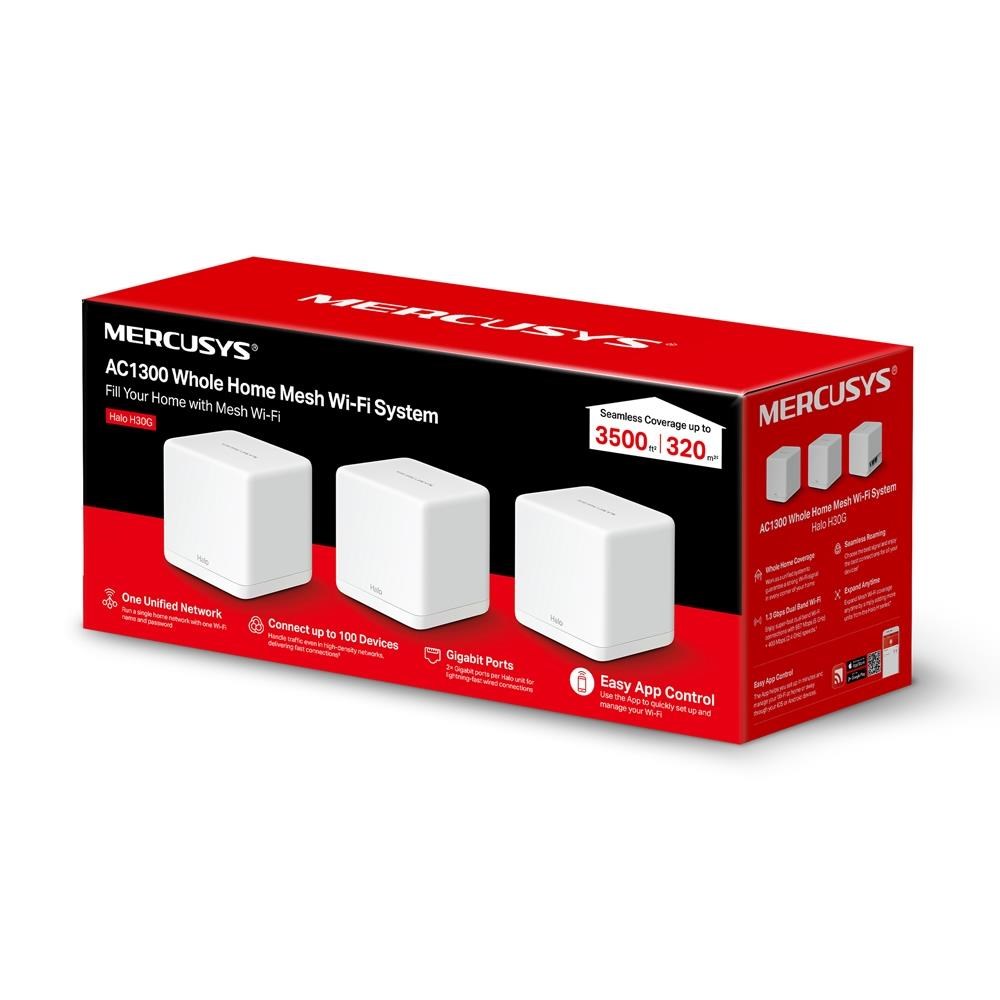MERCUSYS Halo H30G(3-pack) Aginet WiFi5 Mesh (AC1300, 2, 4GHz/ 5GHz, 2xGbELAN/ WAN)3 