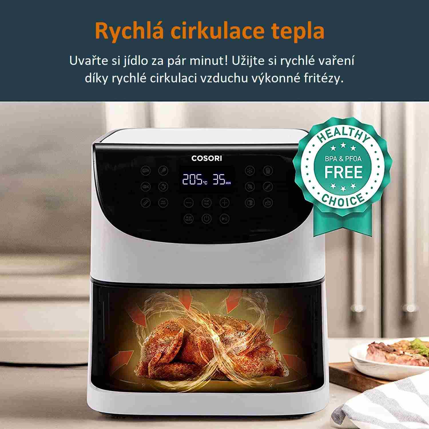 Cosori CP158-AF PREMIUM –  5.5L horkovzdušná fritéza + 5x špíz a gril. rošt, white1 