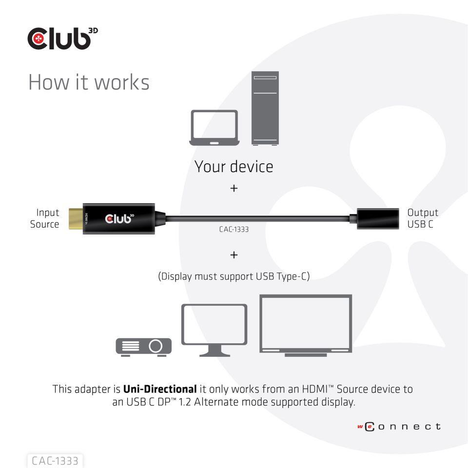 Club3D Aktívny adaptér HDMI na USB-C,  4K60Hz,  M/ F3 