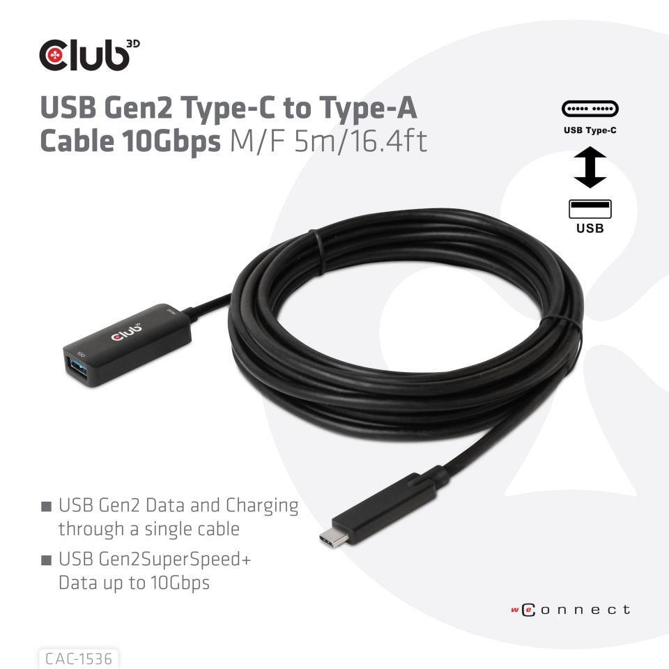 Club3D Kabel USB-C na USB-A,  10Gbps,  5m,  M/ F1 