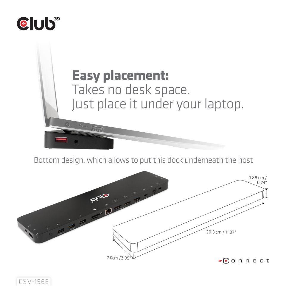 Club3D USB-C,  Triple Display DP Alt mode Displaylink Dynamic PD Charging Dock so 120 W PS5 