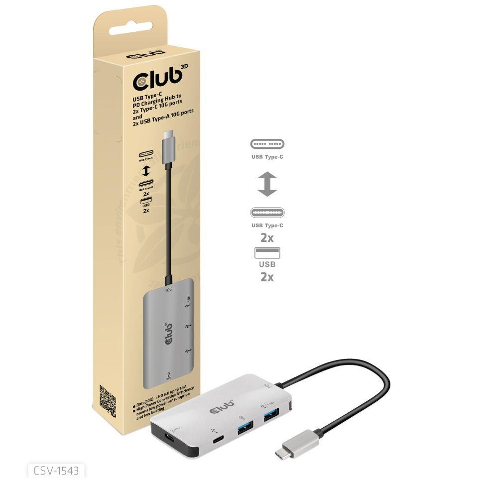 Club3D USB-C Gen2 PD hub pre 2x USB-C 10G porty a 2x USB-A 10G porty0 