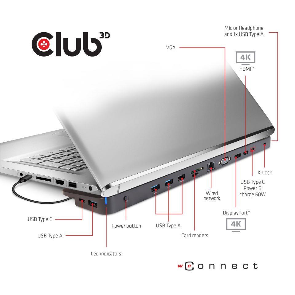 Dokovacia stanica Club3D USB-C 3.2 s napájacím adaptérom Triple Dynamic Display PD,  100 W2 