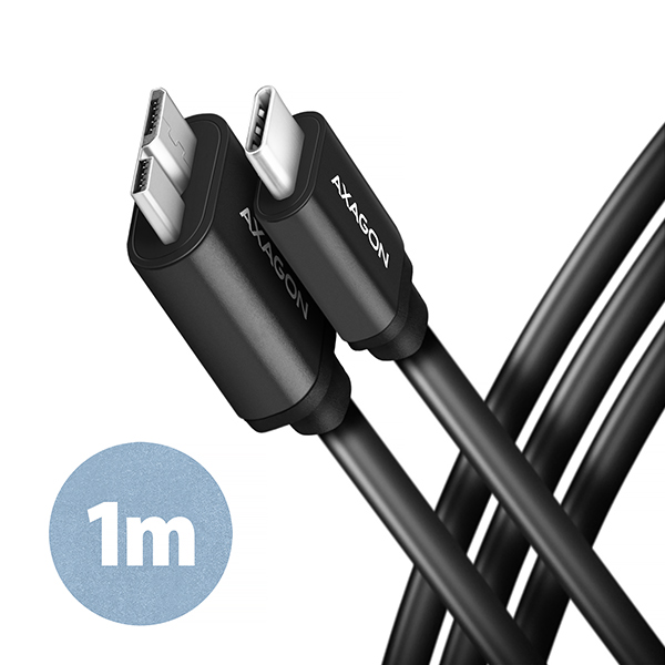 AXAGON BUMM3-CM10AB, SPEED kábel Micro-B USB <->USB-C, 1 m, USB 3</->.2 Gen 1, 3A, ALU, tpe, čierna1 