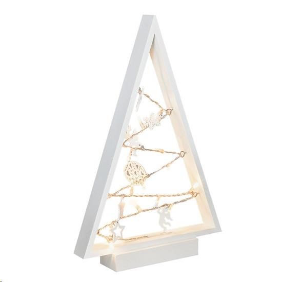 Solight LED dřevěný vánoční stromek s ozdobami,  15LED,  přírodní dřevo,  37cm,  2x AA0 