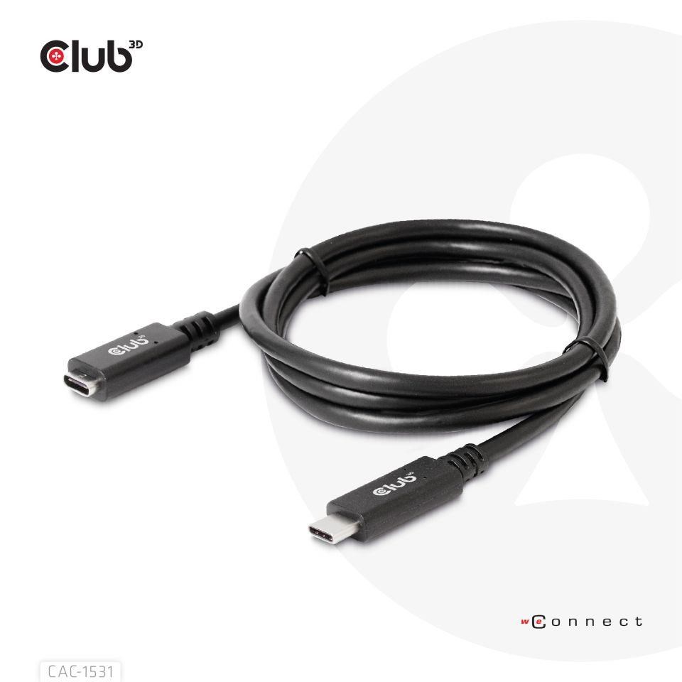 Club3D USB-C predlžovací kábel,  5Gbps,  60W(20V/ 3A),  4K60Hz (M/ F),  1m5 