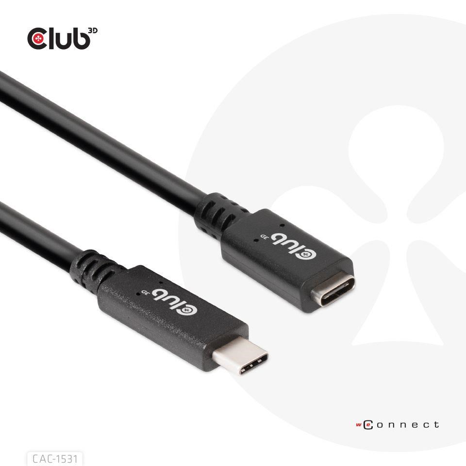 Club3D USB-C predlžovací kábel,  5Gbps,  60W(20V/ 3A),  4K60Hz (M/ F),  1m7 