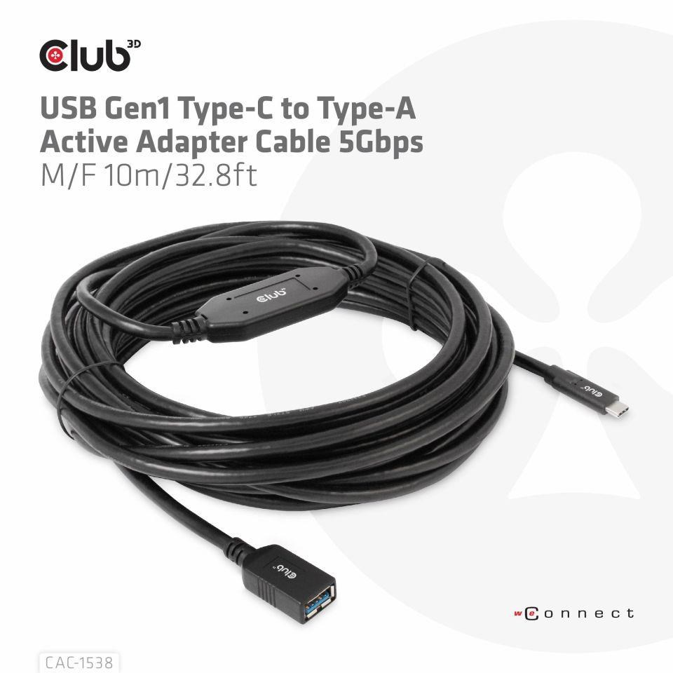 Club3D Kabel USB-C na USB-A,  Aktivní adaptér/ kabel,  5 Gbps (M/ F),  10m4 