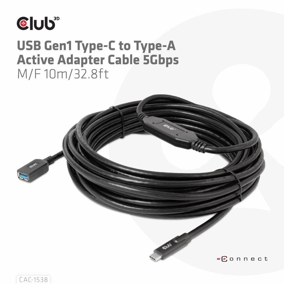 Club3D Kabel USB-C na USB-A,  Aktivní adaptér/ kabel,  5 Gbps (M/ F),  10m5 