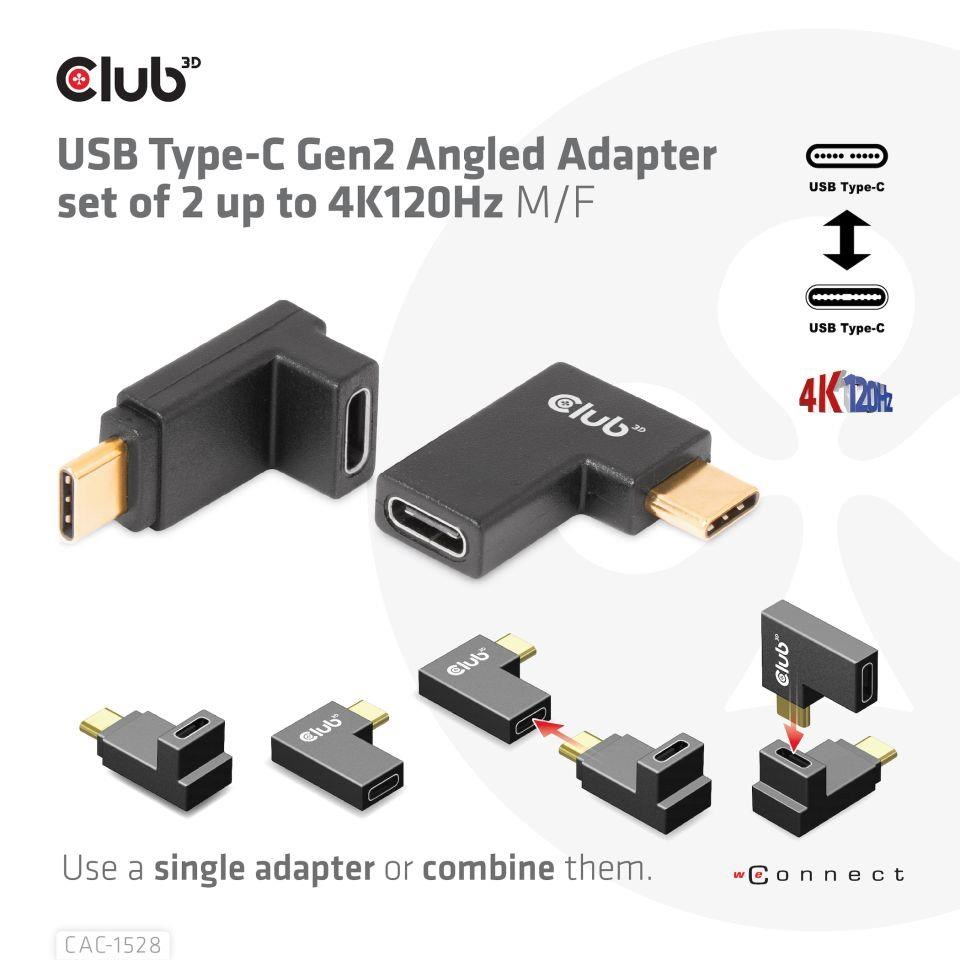 Club3D set adapterů USB-C Gen2 angled adapter set of 2,  4K120Hz,  240W,  (M/ F)1 