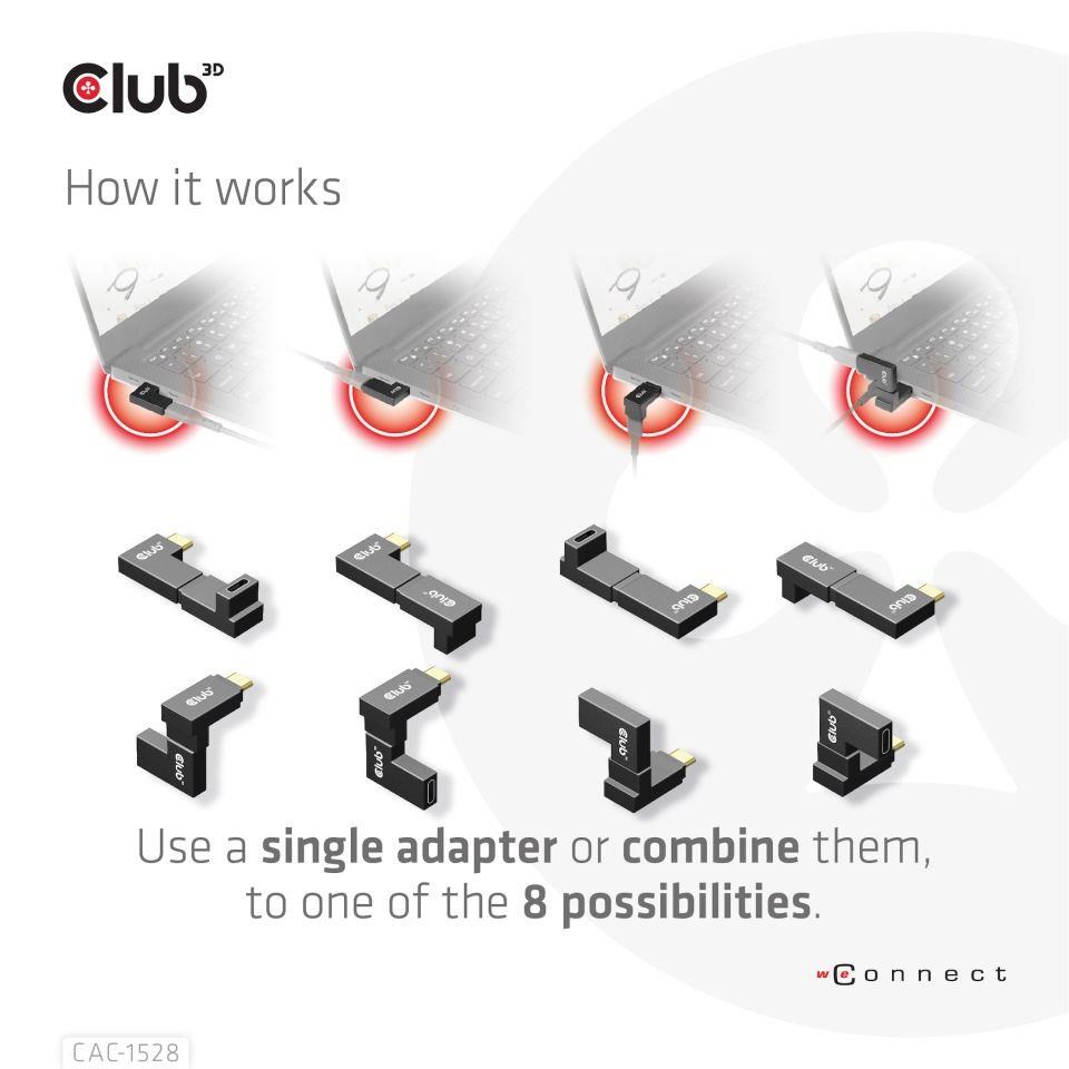 Club3D set adapterů USB-C Gen2 angled adapter set of 2,  4K120Hz,  240W,  (M/ F)3 