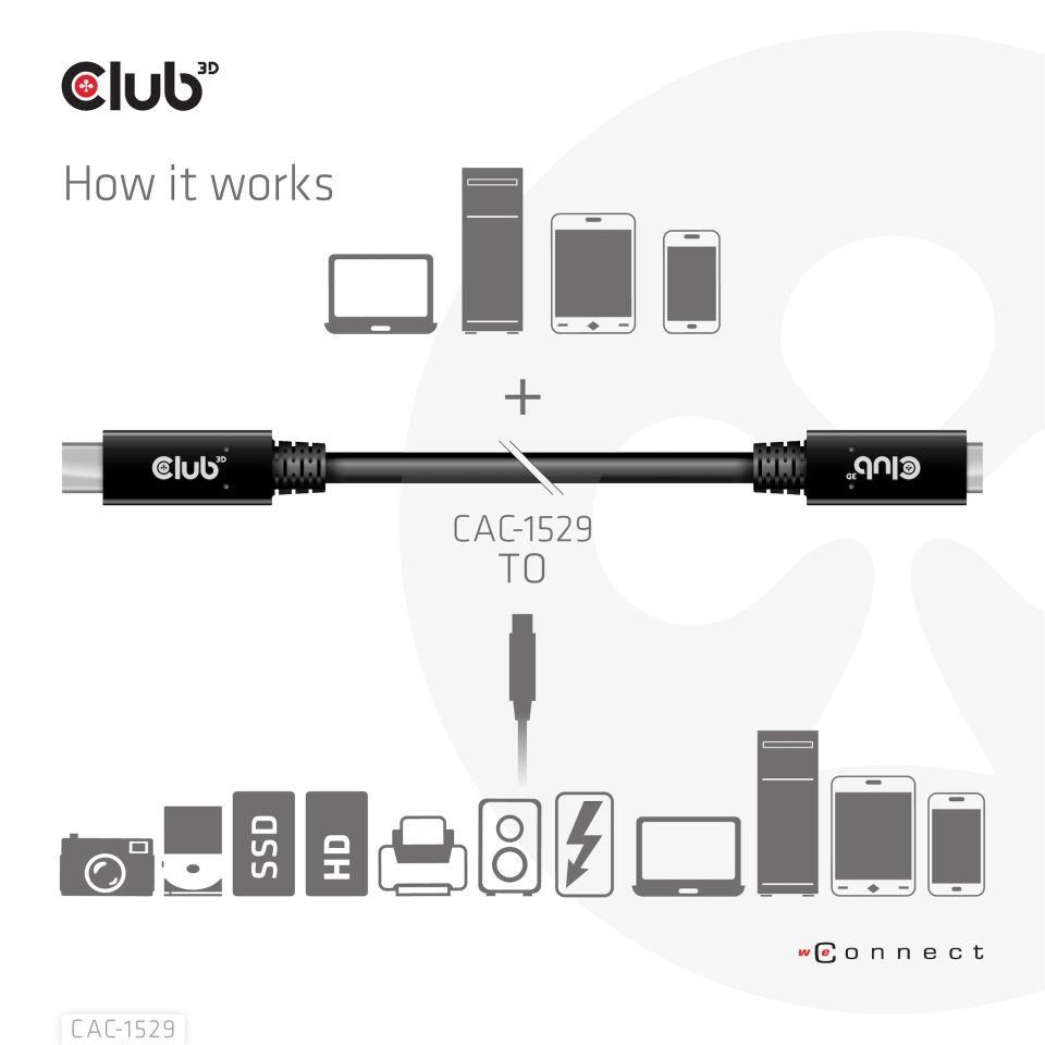 Club3D Prodlužovací kabel USB-C,  5Gbps 60W(20V/ 3A),  4K 60Hz (M/ F),  2m3 