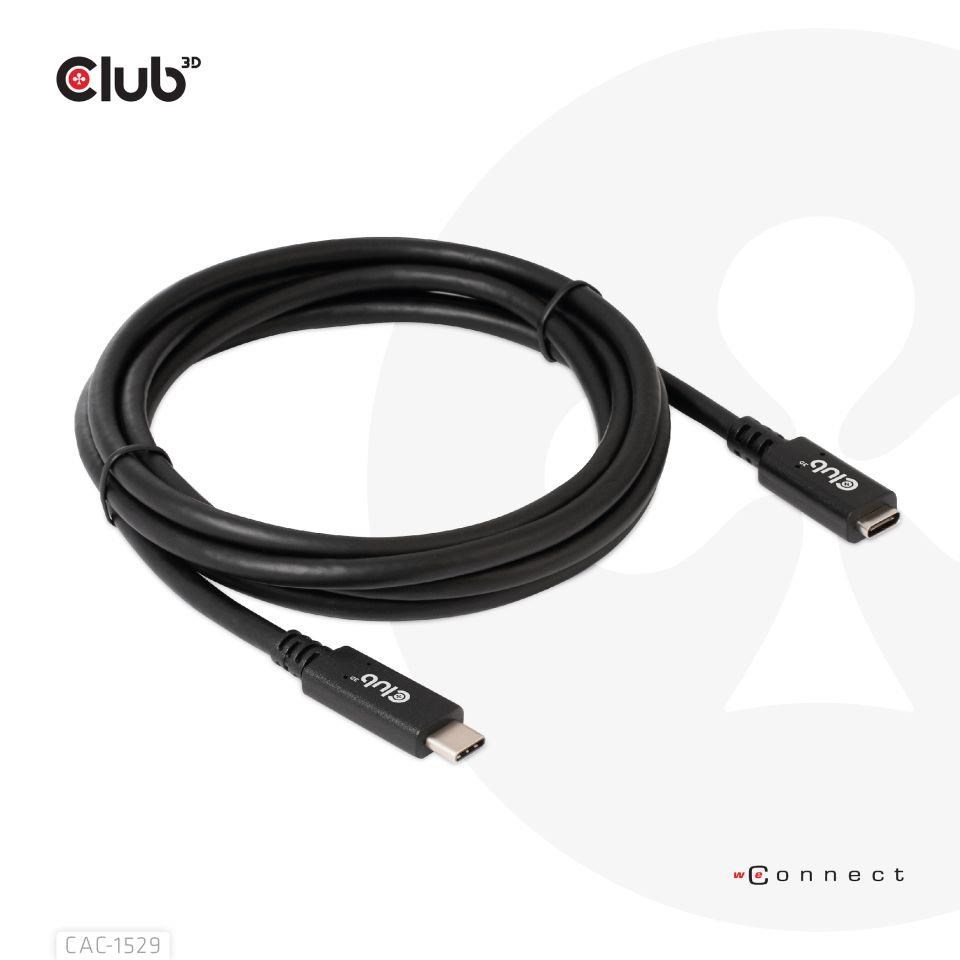 Club3D Prodlužovací kabel USB-C,  5Gbps 60W(20V/ 3A),  4K 60Hz (M/ F),  2m4 