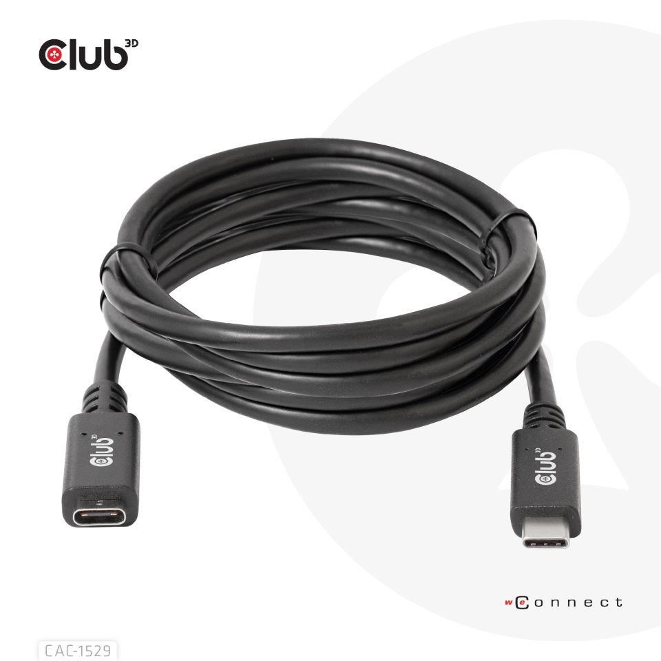 Club3D Prodlužovací kabel USB-C,  5Gbps 60W(20V/ 3A),  4K 60Hz (M/ F),  2m6 