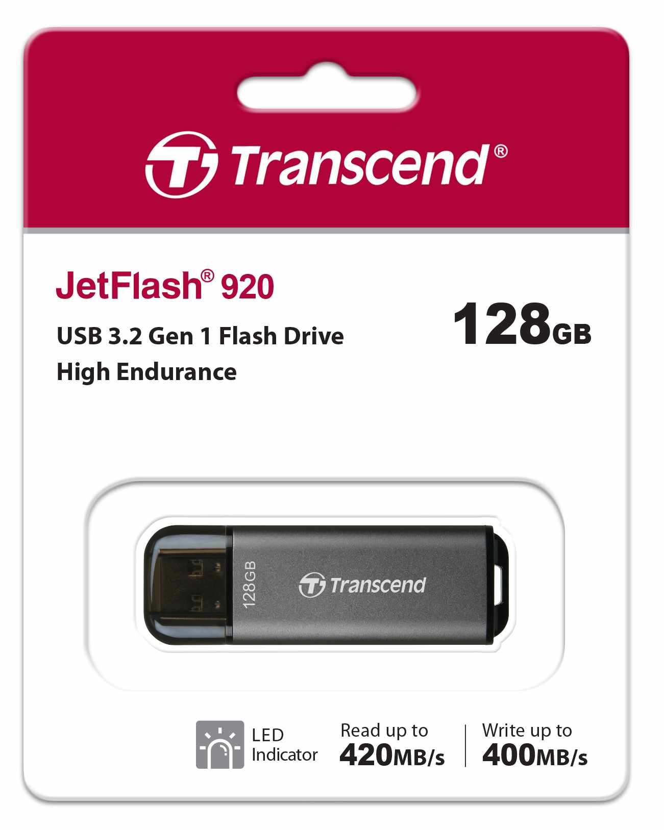 TRANSCEND Flash disk 128GB JetFlash®920,  TLC,  USB 3.2 (R:420/ W:400 MB/ s) čierna10 