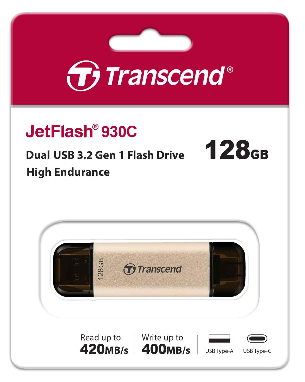 TRANSCEND Flash disk 128GB JetFlash®930C,  TLC,  USB 3.2/ USB typu C (R:420/ W:400 MB/ s) čierna9 