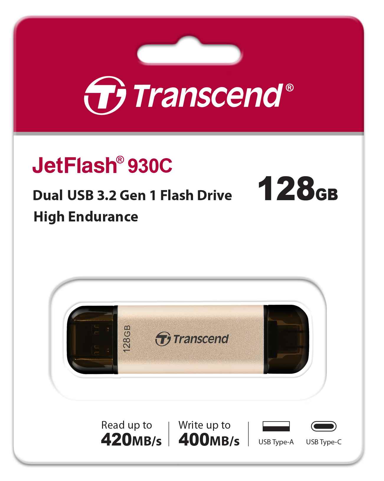 TRANSCEND Flash disk 128GB JetFlash®930C,  TLC,  USB 3.2/ USB typu C (R:420/ W:400 MB/ s) čierna1 