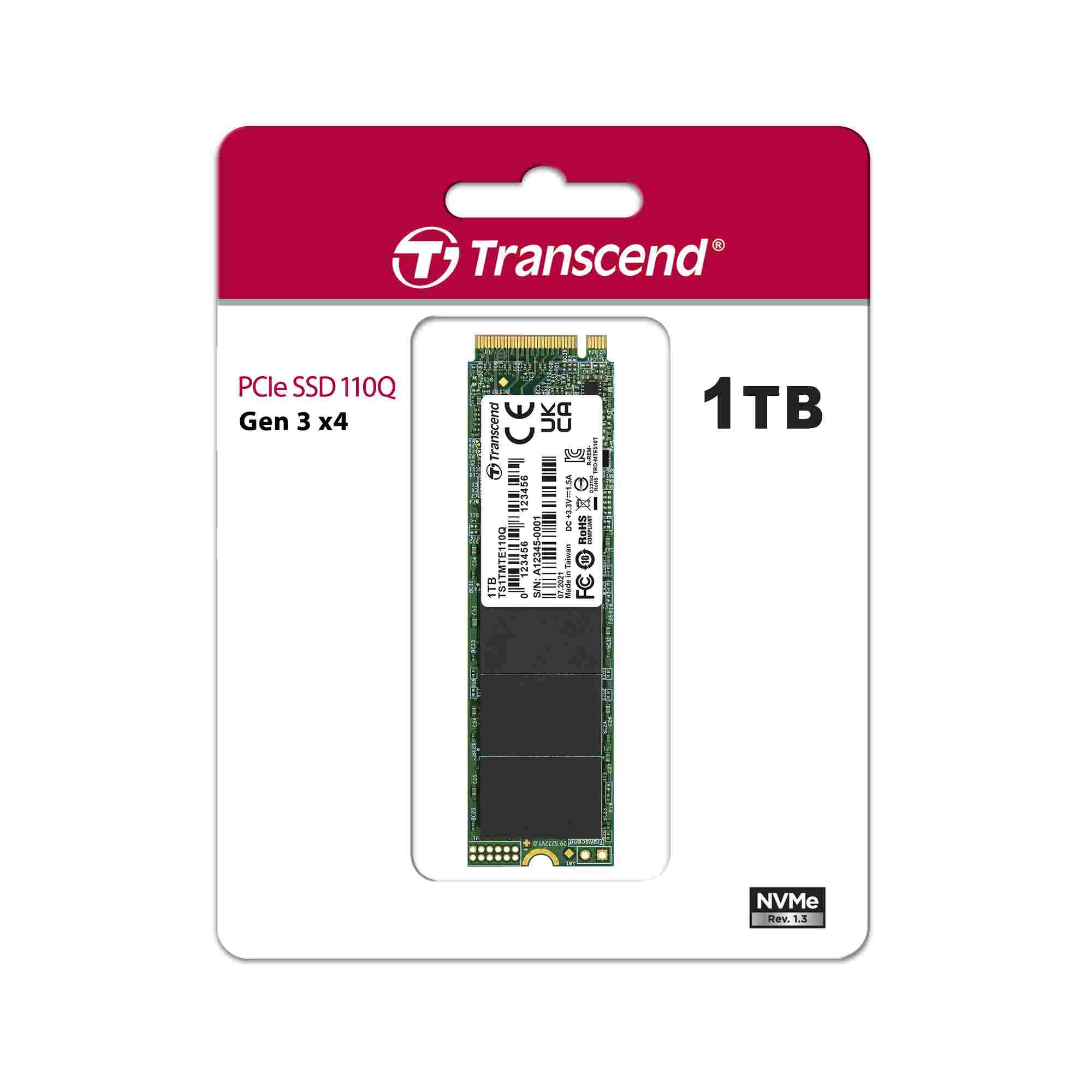 TRANSCEND SSD 110Q 1TB, M.2 2280, PCIe Gen3x4, NVMe, M-Key, QLC, bez DRAM3 