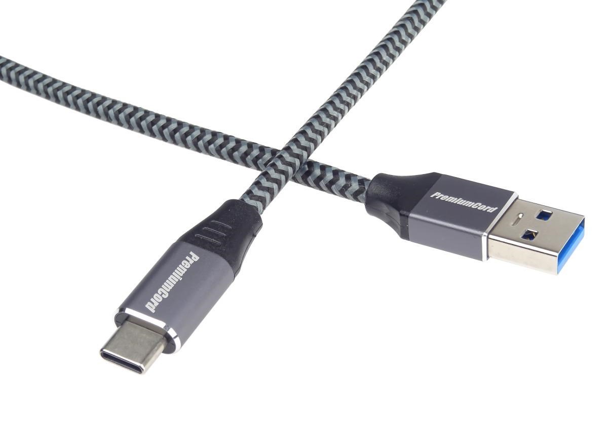 PREMIUMCORD USB-C na USB 3.0 A (USB 3.1 generácia 1,  3A,  5Gbit/ s) 1m opletenie4 