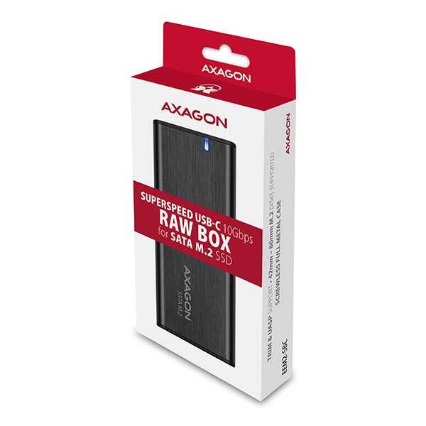 AXAGON EEM2-SBC,  USB-C 3.2 Gen 2 - M.2 SATA SSD kovový box RAW,  bez skrutiek11 