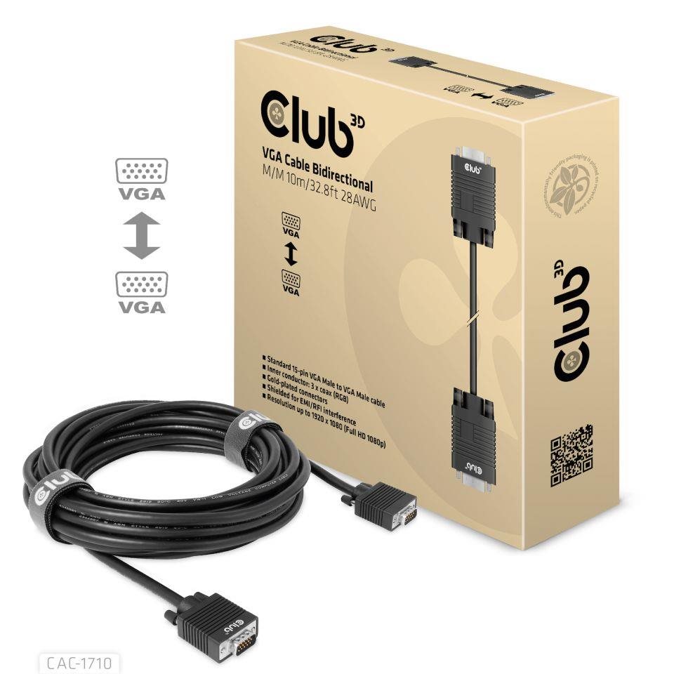 Club3D kabel oboustranný VGA,  M/ M,  28AWG,  10m0 