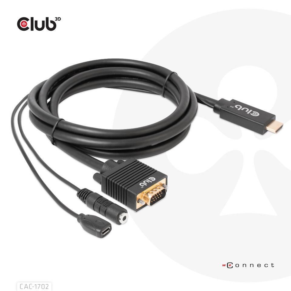 Club3D kábel HDMI na VGA,  M/ M,  28AWG,  2 m4 
