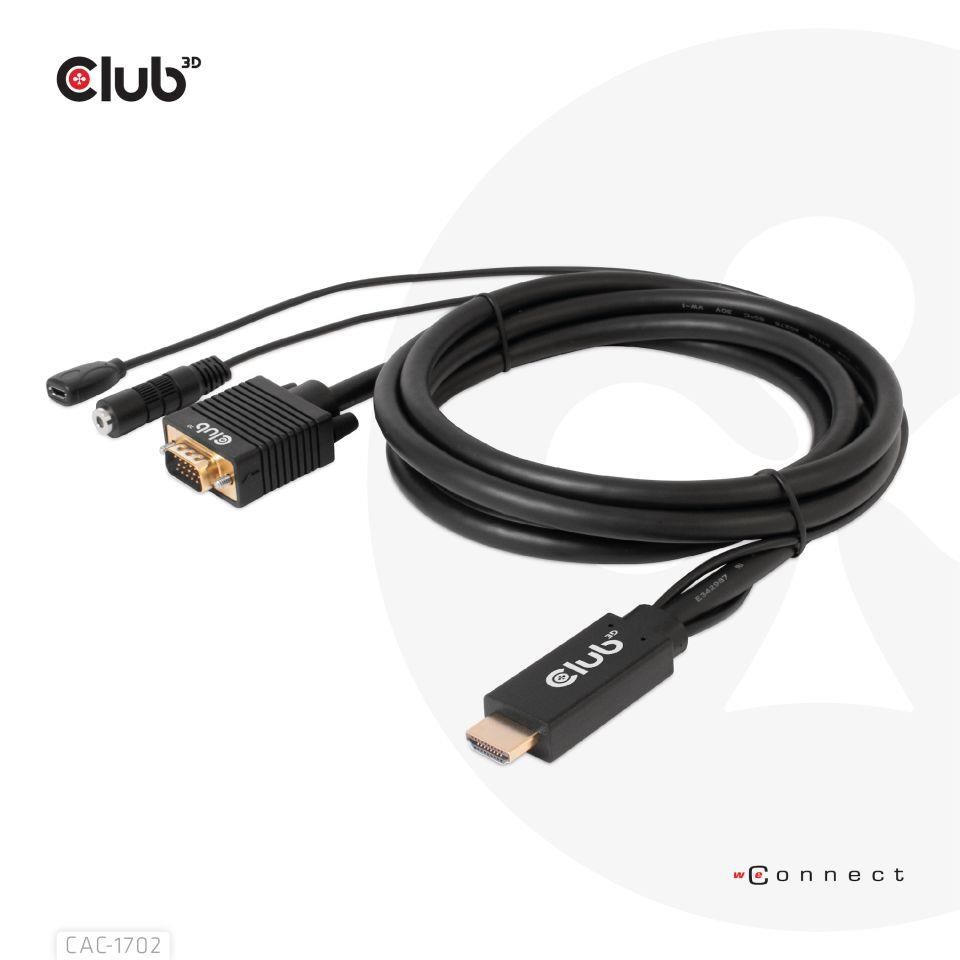 Club3D kábel HDMI na VGA,  M/ M,  28AWG,  2 m5 